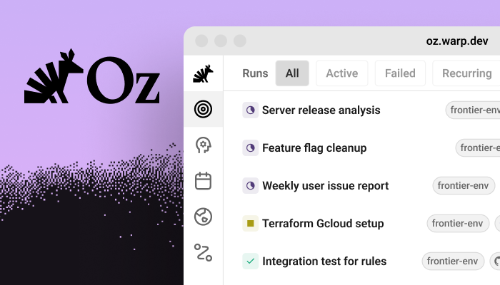 Introducting Oz image showing the new Oz logo and a preview of the oz.warp.dev site